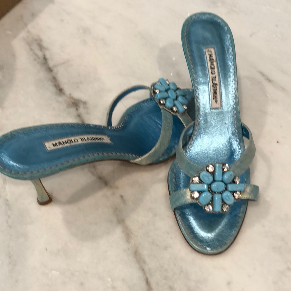 ManoloBlahnik 3&1/2 inch beaded sandals